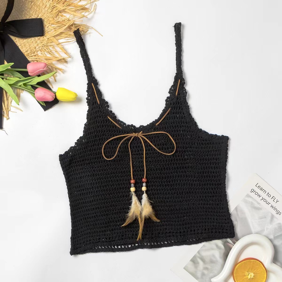 GraceChic GraceChic Foreign Trade Knitted Two-Piece Swimsuit Women With Cover-Up, High-End Solid Color Tie-Up Pure Desire Style Tank Top For_voghion.com