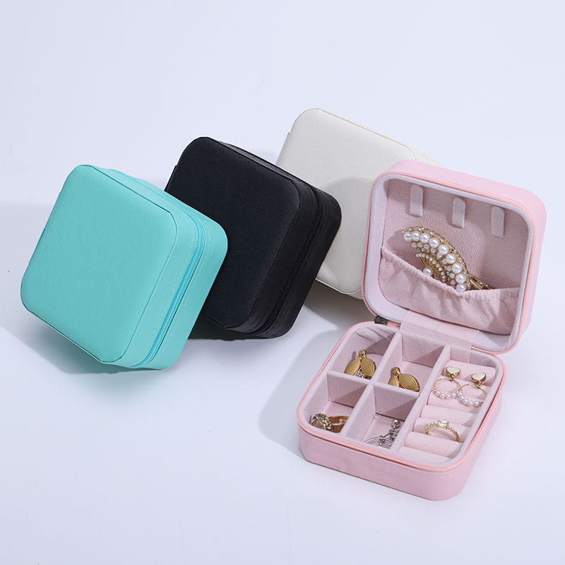 Portátil PU joyería caja de almacenamiento anillo joyería caja de embalaje caja de joyería pendientes caja de la cadena bolsa de cremallera simple