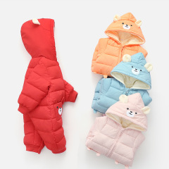 2022新款秋冬季新生兒棉衣男女嬰幼兒爬爬服兒童寶寶加絨連體哈衣