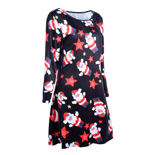 Women's eBaywish Christmas Print Dress, Multi-Print Long Sleeve, Elegant Christmas Limited Edition