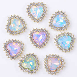 DIY手工材料摩卡8色花盘钻扣清新淡雅满钻桃心合金饰品配件现批