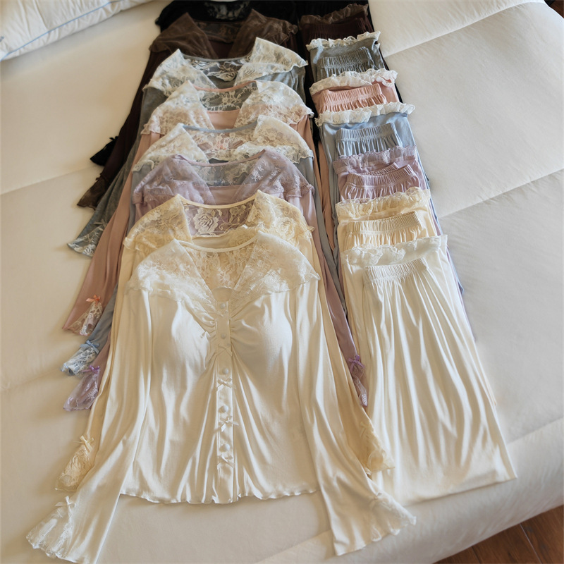 New Spring, Autumn and Winter Pajamas for Women, Modal Pure Lust Style with Breast Pads, High-Looking Long-Sleeved Pants, Two-Piece Home Clothes New Spring, Autumn and Winter Pajamas for Women, Modal Pure Lust Style with Breast Pads, High-Looking Long-Sleeved Pants, Two-Piece Home Clothes