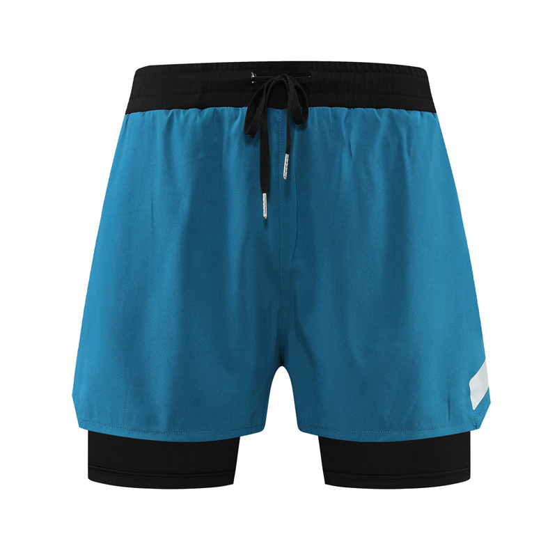 Pantalones cortos deportivos falsos de dos piezas de doble capa de secado rápido transpirable anti-exposición entrenamiento para correr pantalones de tres puntos pantalones cortos de fitness Comercio exterior hombres