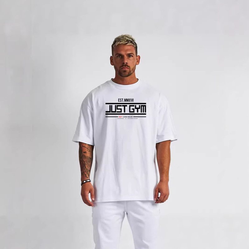 Muscular Men's Heavyweight 260g Fitness Sports Short Sleeve T-Shirt Autumn Pure Cotton Loose Fit Large Size Round Neck Casual Top Muscular Men's Heavyweight 260g Fitness Sports Short Sleeve T-Shirt Autumn Pure Cotton Loose Fit Large Size Round Neck Casual Top