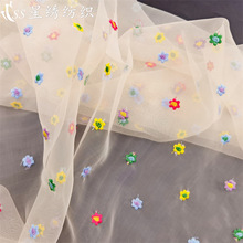 新款特密欧根纱刺绣面料密版立体彩色小花女装童装裙包包DIY布料