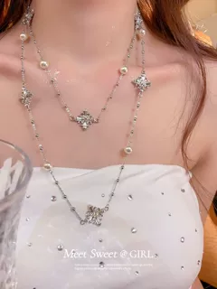 银色双层项链长款毛衣链叠戴高级感设计配饰女