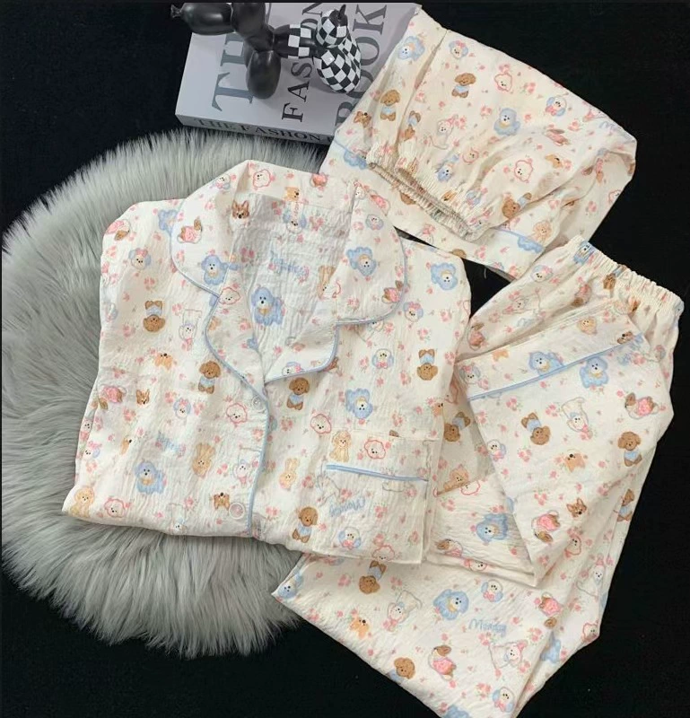 Пижамный комплект 3 предмета, летний с коротким рукавом и удобными брюками, единый размер