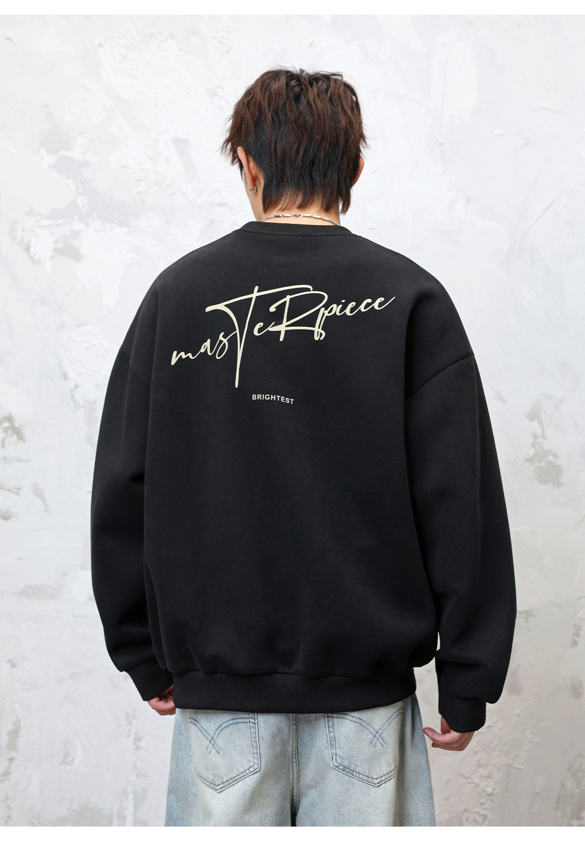 Monochrome Textured Crew Neck Sweatshirt For Men Trendy Pullover_voghion.com