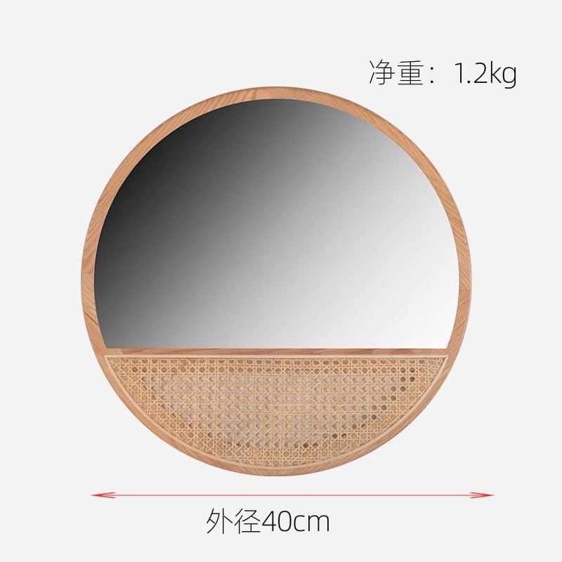Espejo de caña renacentista nórdico personalizado residencias residenciales manuales in-viento espejo de maquillaje de madera sólida colgado en pared espejo circular