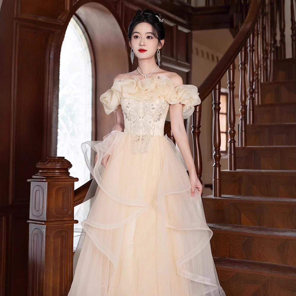 One-Shoulder Evening Dress for Women 2026 New Style Vocal Arts Exam Dress Long Banquet Elegant Host Adult Dress