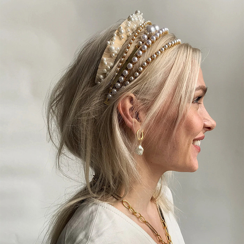 Daily Occasion Iron Material Solid Color Pattern Women'S Fashion Solid Color Iron Plating Inlay Rhinestones Pearl Hair Band