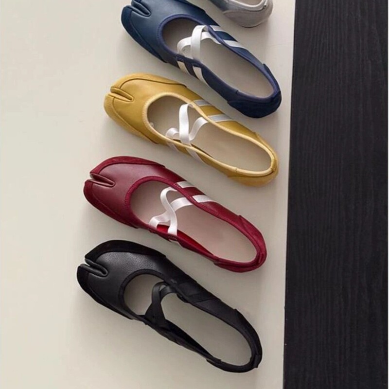 French Style Cross Strap Pig's Trotter Shoes Women's 2025 Spring New Genuine Leather Flat Ballet Shoes Mary Jane Shoes Women