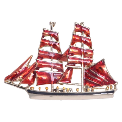 Vintage Transparent Glazed Sailboat Enamel Yaxa sancaqları - yncp3500-red-sailboat