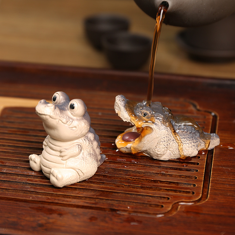  Mini Cute Crocodile Resin Small Ornaments Cute Blind Box Small Gift Tea Table Tea Pet Tea Set Accessories Tea Play