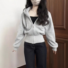 美式复古短款长袖连帽卫衣女春秋冬新款收腰显瘦加绒加厚外套上衣