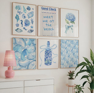 Cross-Border Dropshipping Modern Hot-Selling Blue Shell Conch Flower Living Room Bedroom Canvas Decorative Painting Core Poster Frameless