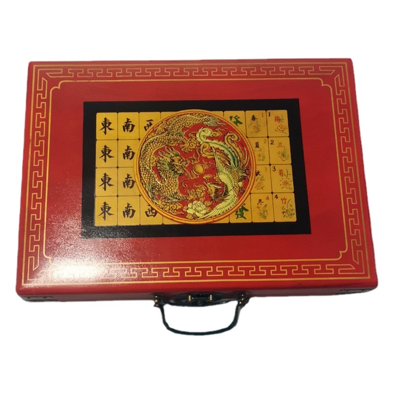 Factory direct purchase melamine English mahjong with antique wooden leather box Chinese classical mahjong box to send instructions