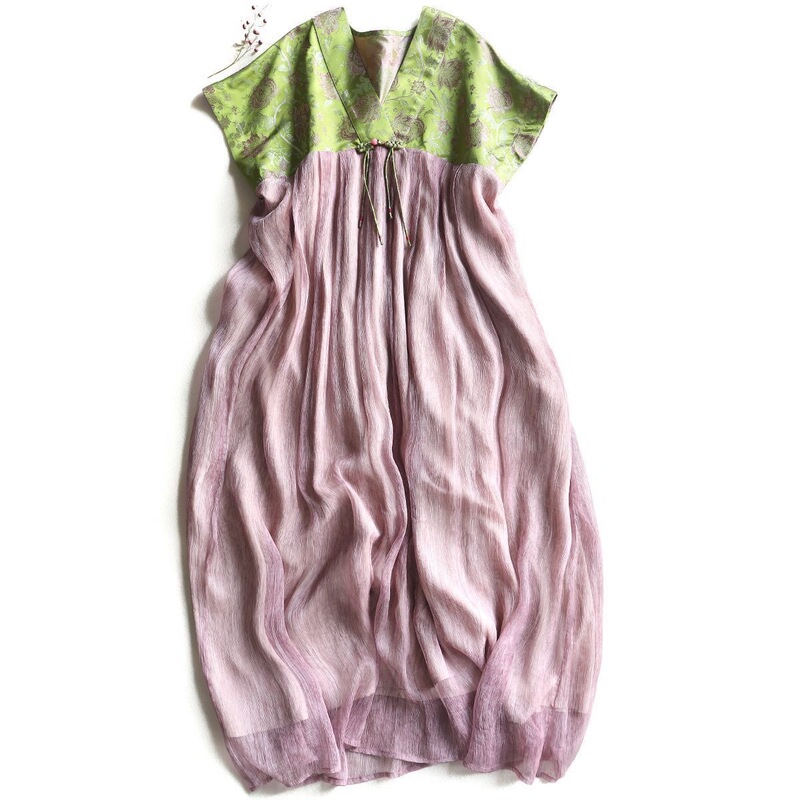 New Chinese-Style Improved Hanfu Dress with a National Trend Collar, Heavy-Duty Color-Blocking Long Dress, 2026 Summer New Model