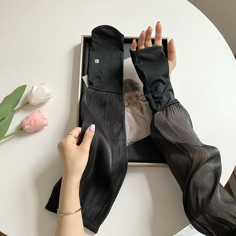 Mangas de hielo, mangas de protección solar, costuras con guantes para los dedos, paseos de verano, versión suelta y alargada, protección fina contra los rayos UV
