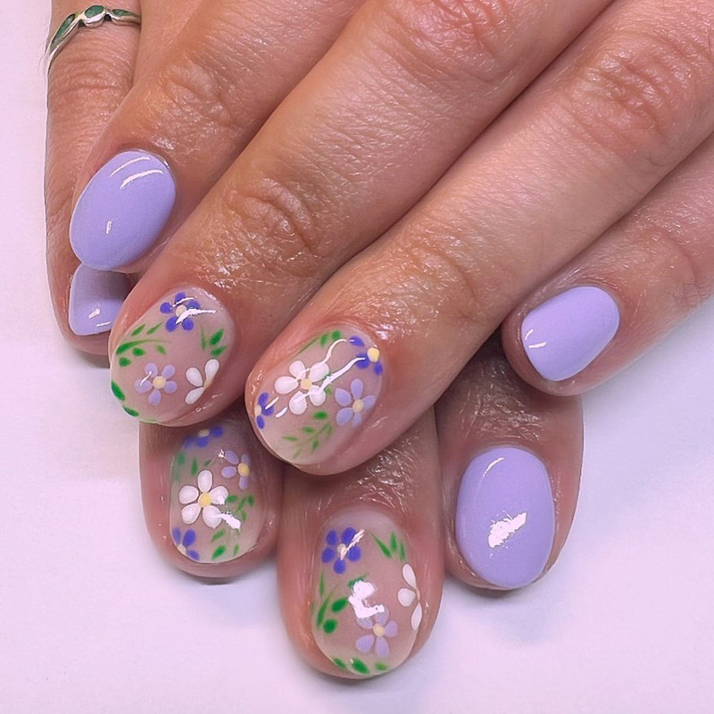 Europe and the United States to wear a purple flower to wear a nail green leaf nail patch white flower short square nail patch Europe and the United States to wear a purple flower to wear a nail green leaf nail patch white flower short square nail patch