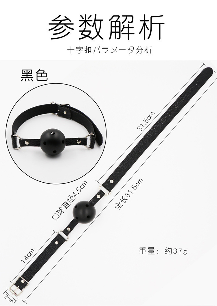 Jiuai SM Mouth Ball Gag with Leather Straps and Metal Ring for Adult Couples — detail image 4