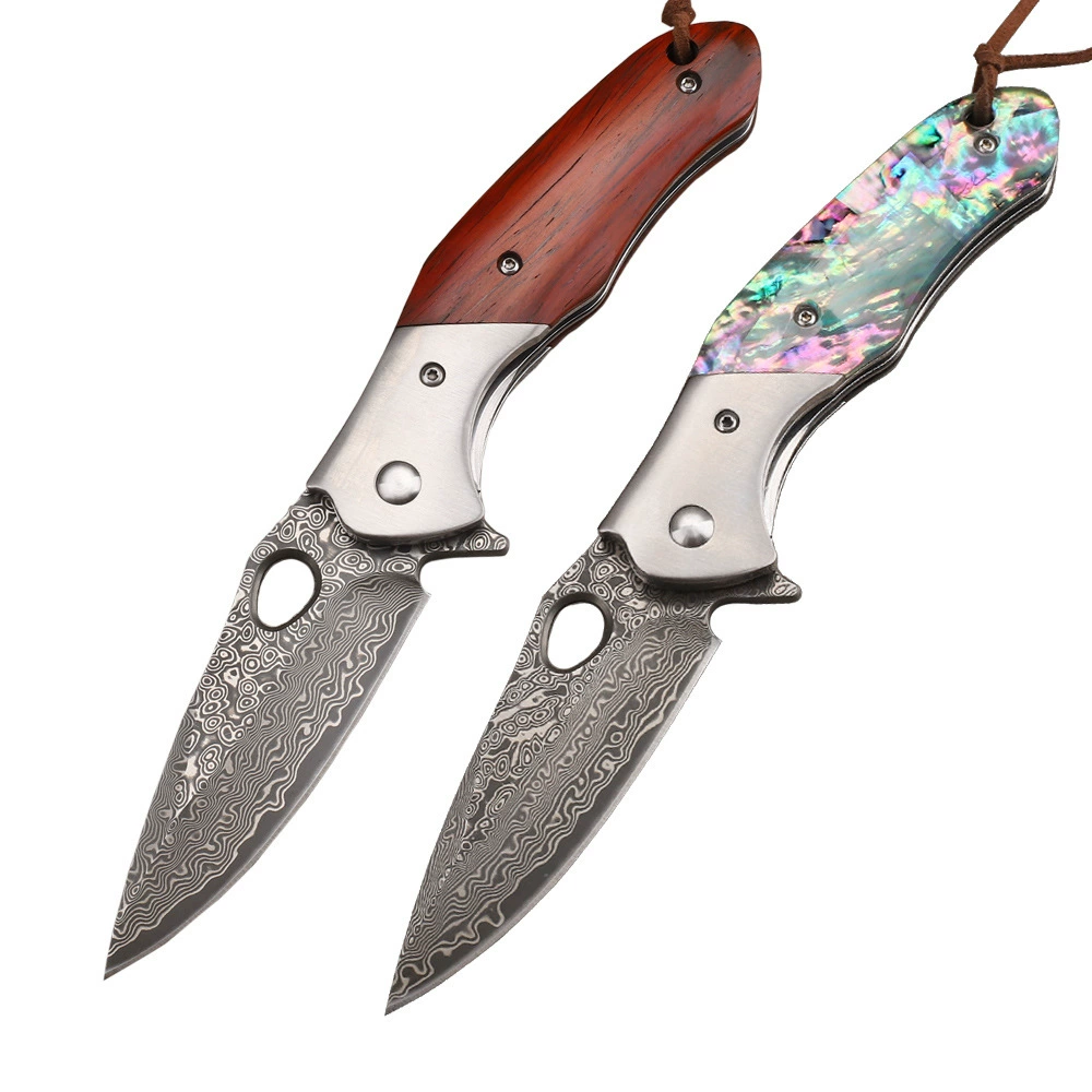 VG10 дамасская folding knife цветная оболочка и древесина розового дерева рукоять рыболовная сумка для выживания EDC outdoor тактический нож