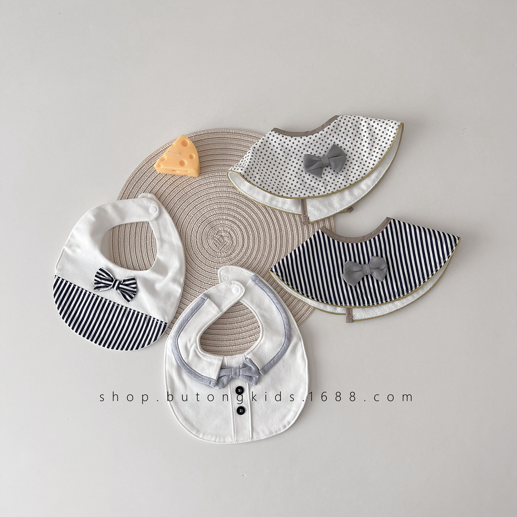 Nordic style cotton baby 360 degree rotating bib fashion bow stripe bib U-shaped anti-spitting saliva towel