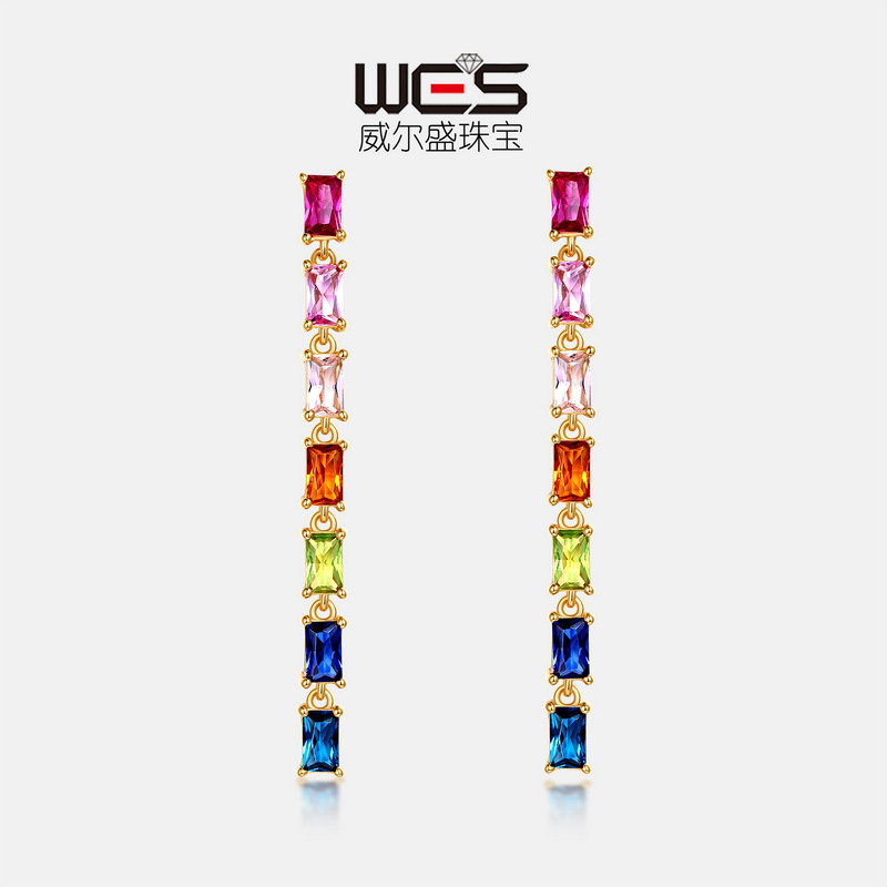 Pendientes de circonita de arco iris largos transfronterizos nuevos Pendientes de lujo ligero de circonio multicolor con incrustaciones de plata S925 simple y elegante