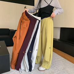 钛金棉阔腿裤女春秋2025新款高腰宽松休闲直筒斜纹两穿弯刀工装裤