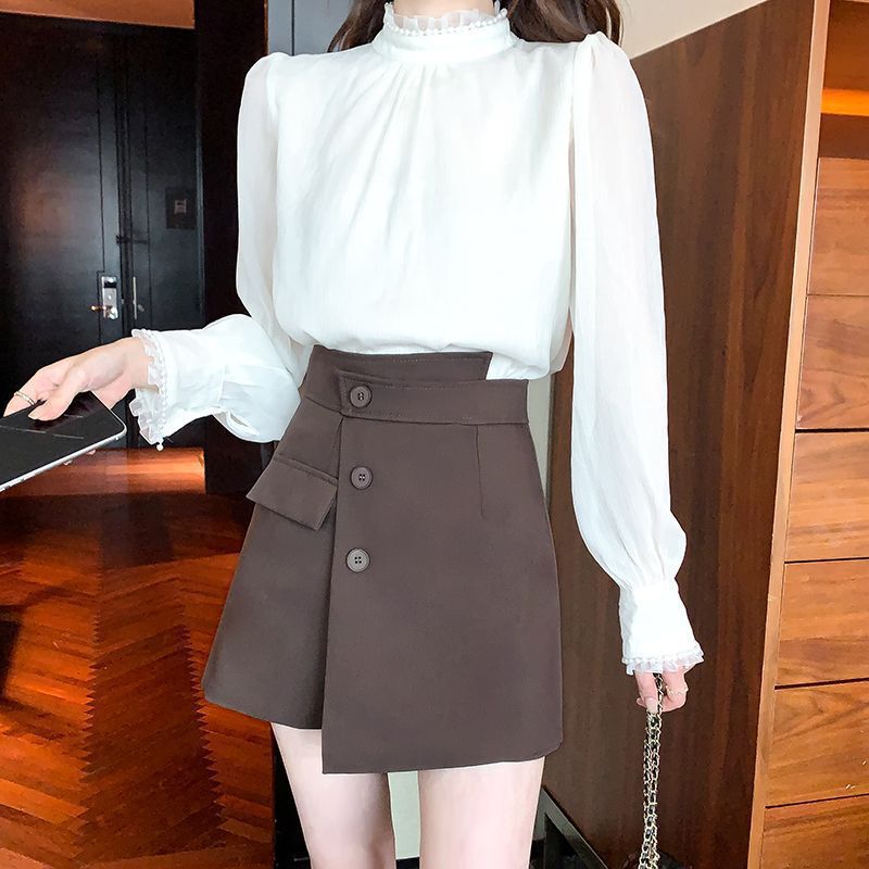 不規則な半身のスカートのa字の広脚の半ズボンの韓国版のズボンの大きいサイズの婦人服の太っているmmのスカートのファッションのスーツのズボン|undefined