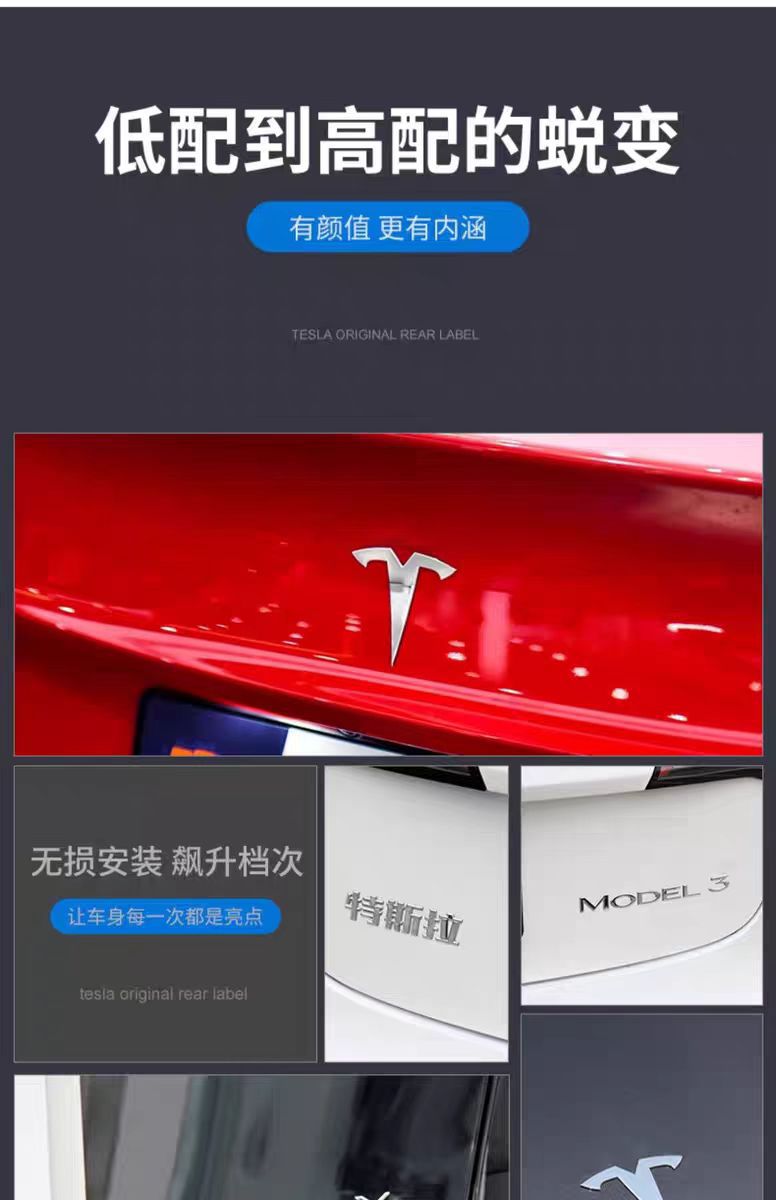 Suitable for Tesla Model3/Y car front and rear logo modification standard TESLA modification plastic car tail logo ABS