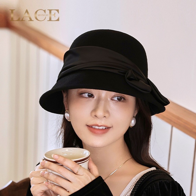 Felt hat women's autumn and winter wool new black hat retro fashion Joker fisherman hat woolen basin hat wholesale