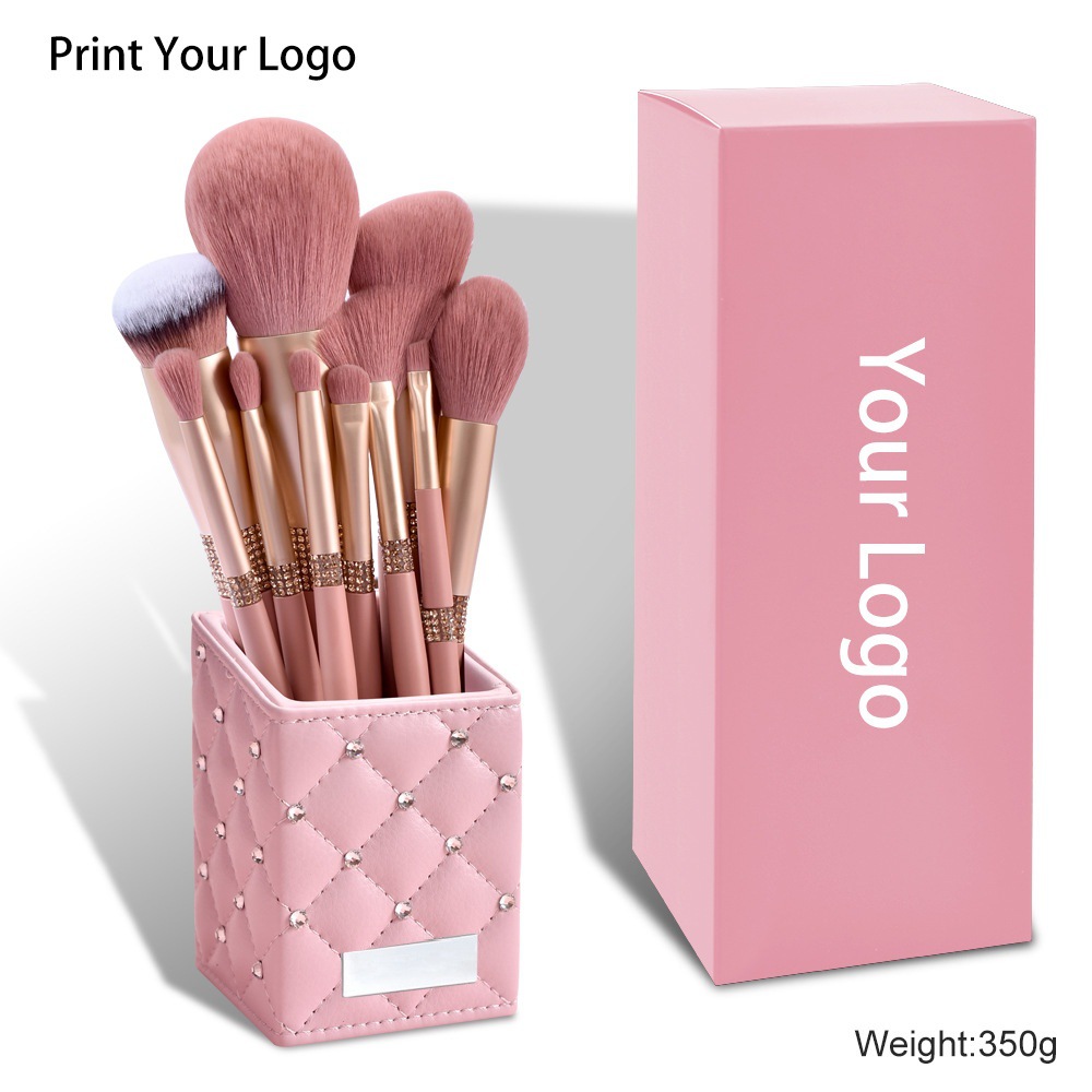 Juego de 10 brochas de maquillaje color rojo coral con cerdas suaves para sombra de ojos y base, herramientas de artista de belleza en una elegante caja de regalo.