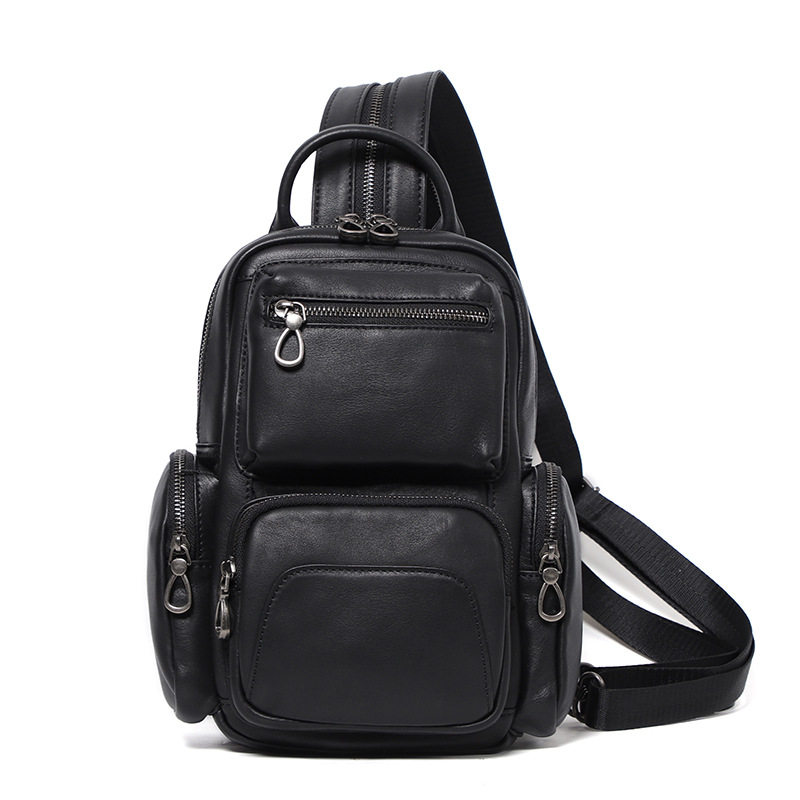 Túi đeo chéo nam da bò lớp đầu kiểu đeo ngực đa năng 22×12×28 cm — Màu đen chi tiết 8