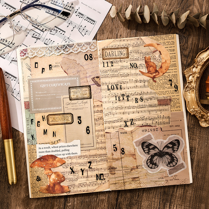 Alfabeto clásico transparente impermeable pegatinas de pet diy pegatinas de diario de cuentas de mano pegatinas alfanuméricas retro transfronterizas