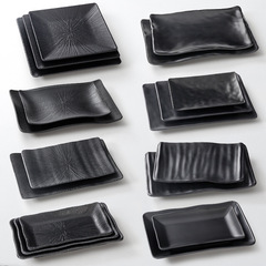 黑色密胺燒烤盤餐廳專用菜盤仿瓷塑料火鍋長方形牛肉盤子餐具批發