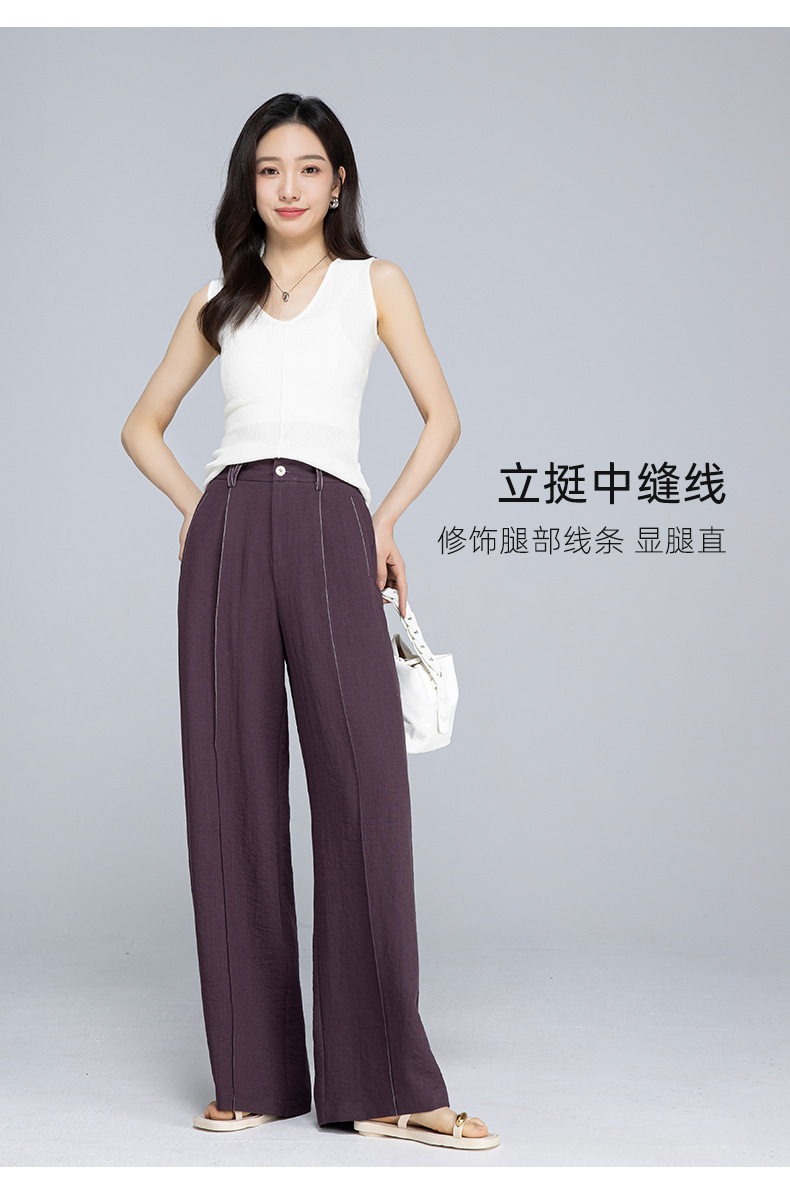 Quần ống rộng vải lanh phối sợi Tencel mùa hè, thiết kế đường chỉ nổi, dáng suông rũ nhẹ — Màu xanh lam đậm chi tiết 14