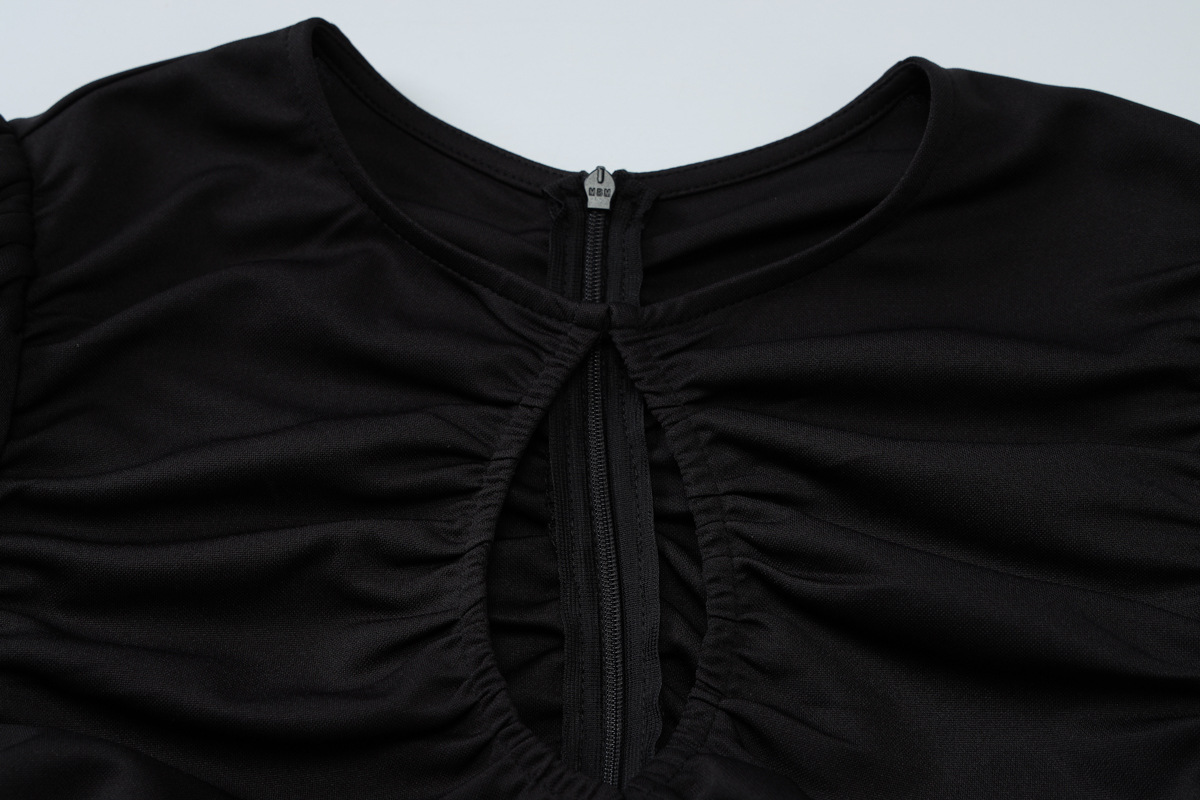 Vestido largo ajustado de verano para mujer, estilo francés, con cuello redondo, manga corta y cintura plisada.