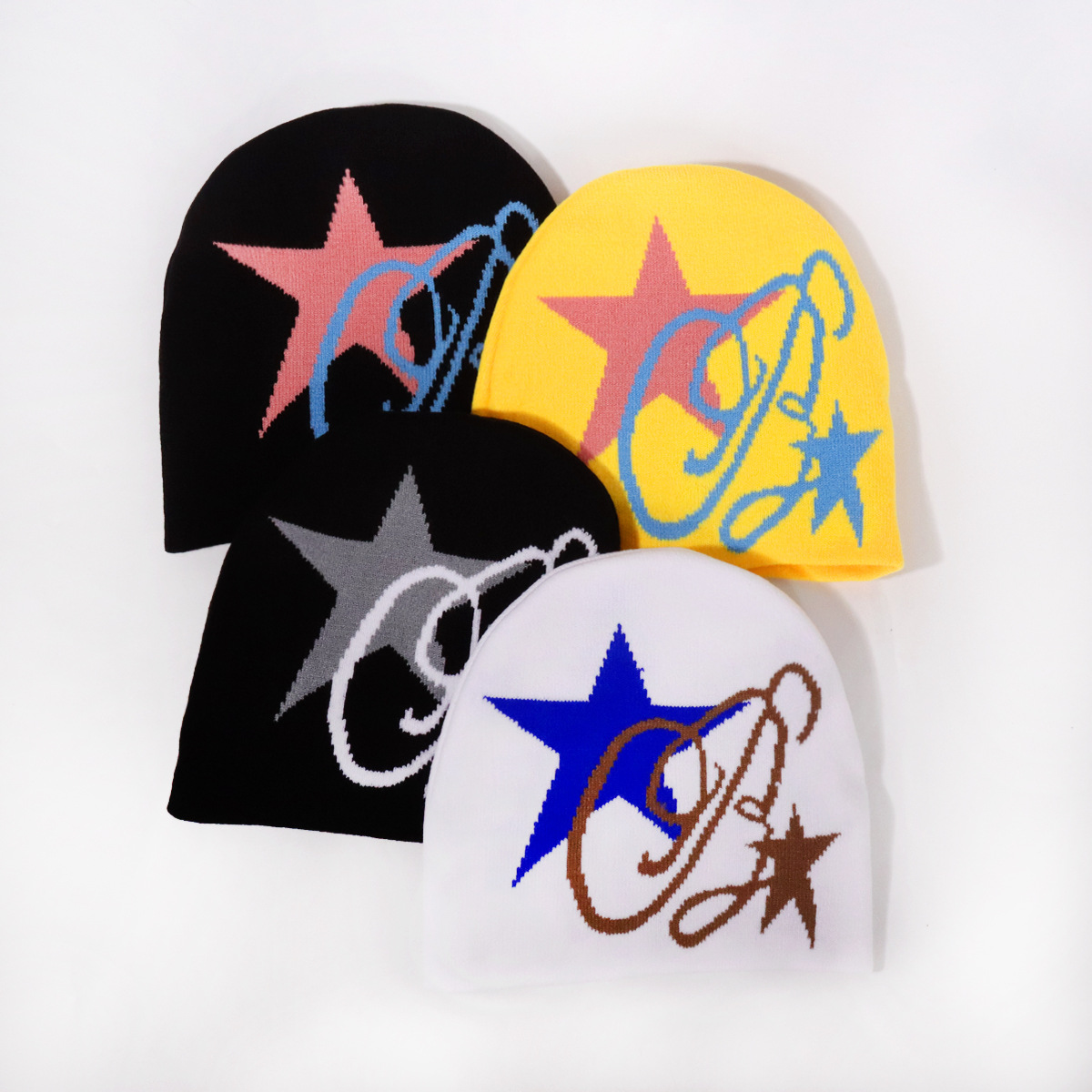 Men's Knitted Beanie Hat Five Pointed Star Pattern Winter Warm_voghion.com