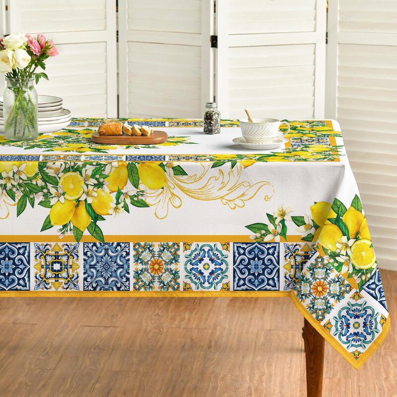 Cross-border foreign trade white and yellow lemon vintage pattern waterproof tablecloth, digital printing, creative gift, removable and washable, direct from manufacturer Cross-border foreign trade white and yellow lemon vintage pattern waterproof tablecloth, digital printing, creative gift, removable and washable, direct from manufacturer