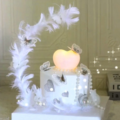 Birthday cake decoration Valentine's Day 520 Qixi decoration heart light couple confession sentiment feather butterfly plug-in
