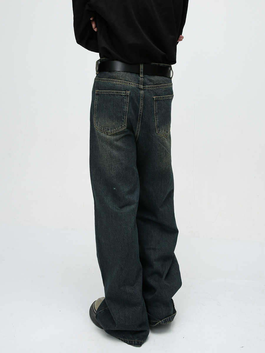 MTLClothes ropa de Hombre | 2023 otoño nuevo americano retro nostálgico lavado recto drapeado jeans moda