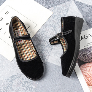 Old Beijing Cloth Shoes Hotel Work Etiquette Shoes Polyurethane High Heels Work Shoes Black Women's Shoes Middle Heel Dance Shoes