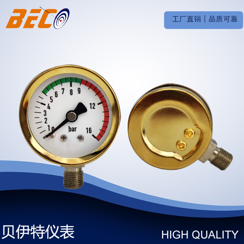 贝伊特beco 40mm径向安装压力表 16bar金色外壳压力表 普通压力表