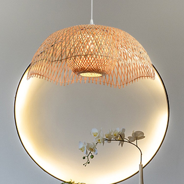 Lámpara de bambú artística con forma de hoja de loto, estilo chino, para sala de té, hostal, lámpara Zen, estilo japonés, para restaurante, hostal, hotel, lámpara colgante de bambú artístico