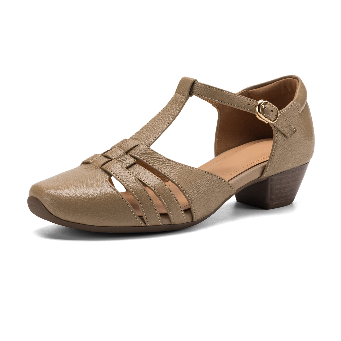 Sandal nữ da cừu dệt bao đầu mũi vuông gót dày 3.5cm quai ngang kiểu La Mã — màu trắng ngà chi tiết 22