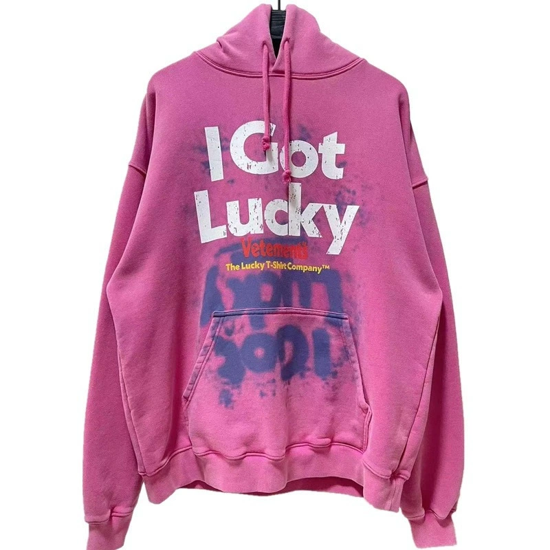 Heavy VET 2023SSLucky Letter Lucky7777 Print Washed Water as Old Men and Women's Long -sleeved Hooding Services