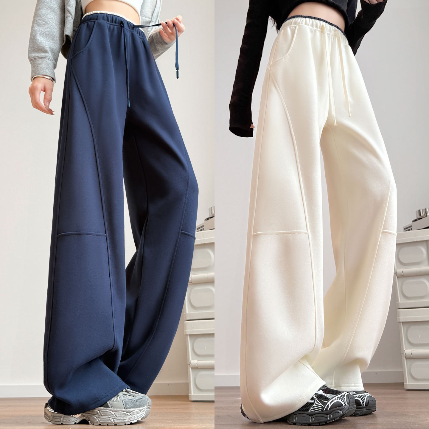 Women's Wide-Leg Pants Spring and Autumn 2026 New High-Waisted Casual Slim-Fit Loose Straight-Leg Sports Sweatpants Curved Wide-Leg Pants for Women