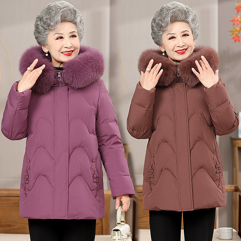 Пожилое осенне-зимнее теплое пальто женское мама утиный пуховик бабушка зимний Кардиган Свободный средний и длинный