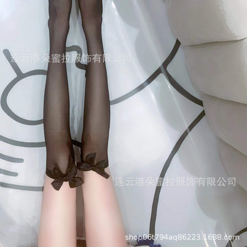 Duomila Long-Style Sexy Stockings with Bow, White, Sexy Long Stockings for Women, Thigh-High Erotic Stockings, 3056 Black Silk